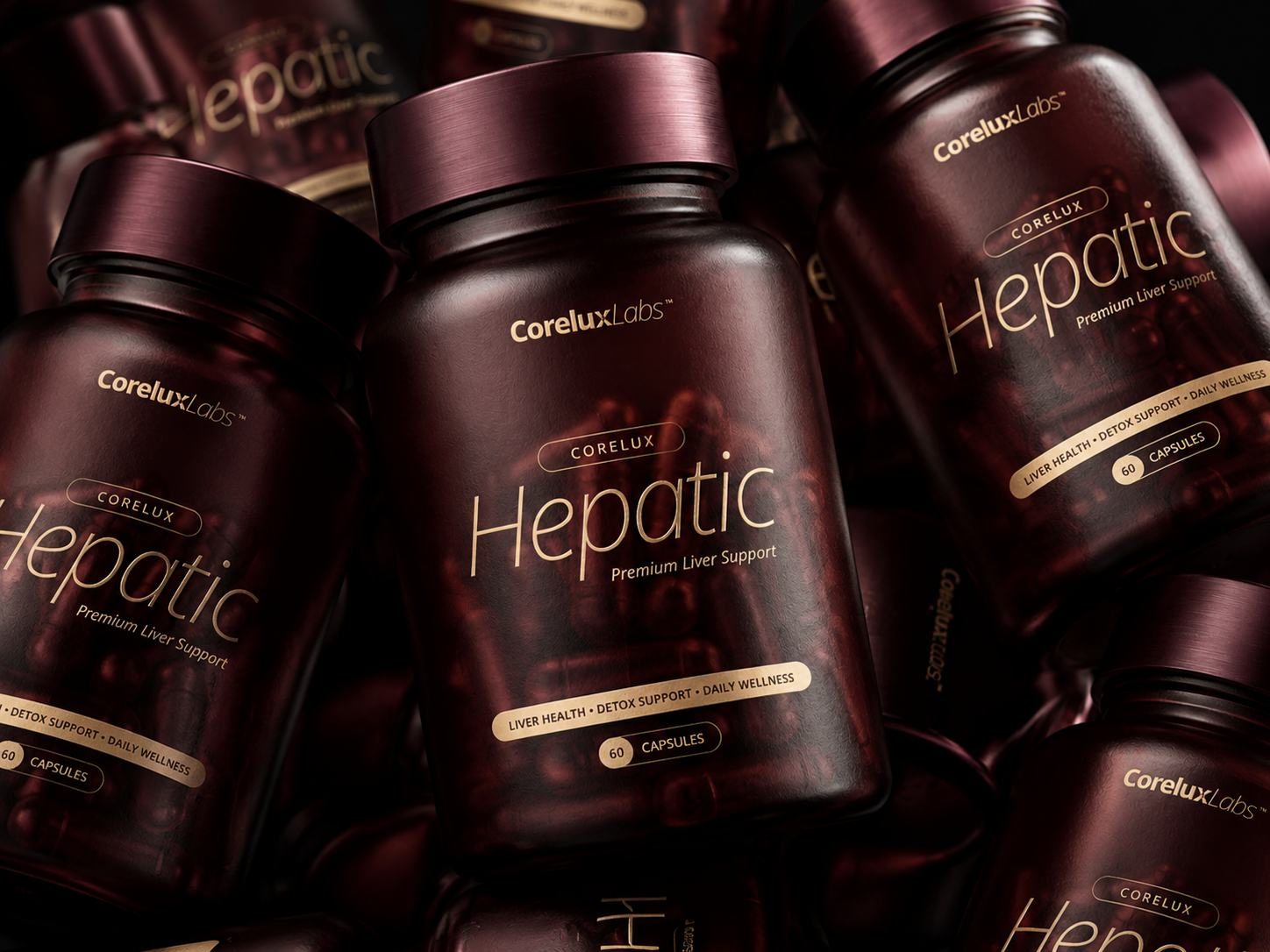 Corelux Labs Hepatic bottles stacked